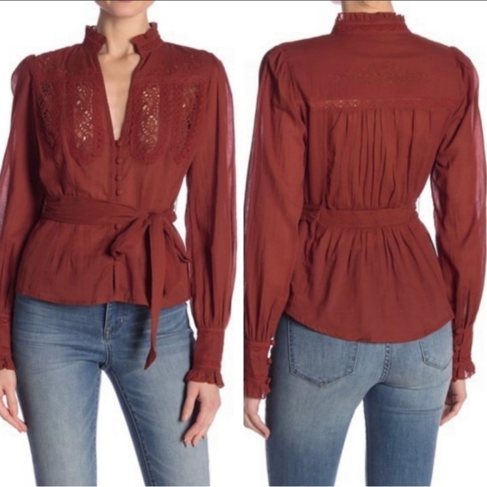 Free People Sweet Memories Lace Tie-Waist Blouse - Picture 1 of 11